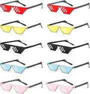 SSRGV 10 Pack Party Sunglasses 8 Bit Pixelated Multicolor Mosaic Gamer Photo Props Glasses for Adults Teens Party Halloween Party Accessories