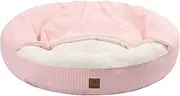 Charlie's Calming Hooded Pet Bed, Dog, Puppy & Cat Luxury Burrowing Cave, Machine Washable, Anti-Anxiety Plush Donut Cuddler Blanket, Round Soft Cozy Padded Nest, Pink, Large 90x90x20cm