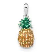 Sterling Silver De-Ani Rhodium-Plated Polished 3D Enameled Pineapple Pendant