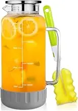 Glass Water Pitcher,68oz/2000ml Water Carafe with Lid and Silicone Base Anti-Slip Coaster, Precise Scale Line Water Jug for Milk Juice Coffee Sangria Cold or Hot Beverages