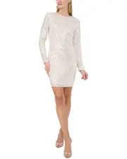 CeCe Long Sleeve Fitted Crew Neck Boxy Shoulder Dress
