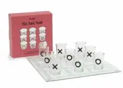 Tic Tac Toe Drinking Game by Salt & Pepper, Shot Glasses & Glass Playing Board,