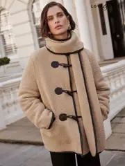 Love & Roses Cream Borg Duffle Scarf Coat (AD7772) | $88