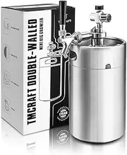 TMCRAFT 128OZ Double-Walled Mini Keg Growler, Pressurized Home Beer Dispenser System with Detachable Faucet and Regulator Keep Fresh and Carbonation for Craft Beer Draft/Homebrew