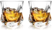 Luminthra Square Bottom Whiskey Glasses Set of 2, 7 Oz Crystal Tumblers for Scotch, Bourbon, and Cocktails - Elegant Gift for Men (2 SET)