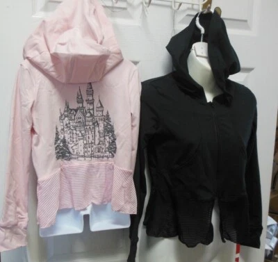 Capezio zip Juliet Peplum Hooded Jacket Black/Pink Castle back 10815C Ballet