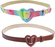 [TUKEVA] 2 Pieces Heart Buckle Girls Belt Children's Belt Girls Adjustable Heart Buckle Waist Belt Elastic Belt for Girls Belt with Buckle in Heart for Jeans Trousers Dress