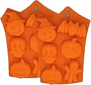 2 Packs Halloween Silicone Moulds, Chocolate Mould Silicone Pumpkin Ghost Skull Bat Shape Molds DIY Baking Mould for Thanksgiving Day Halloween Party