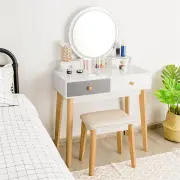 CostwayDressing Table with Lights & Stool for Makeup