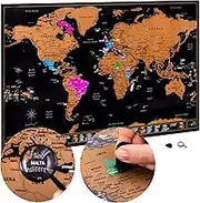 Atlas & Green Scratch Off World Map With All U.S. States - Large 28x16.5" Travel Poster - Places I've Been Map of the World With Accessories and Gift