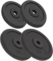 Cast Iron Weight Plates Set - 4 pcs, 2x10 kg & 2x5 kg, High-Quality Black Powder Coat Finish, Fits 30 mm Bars, Home Gym Equipment