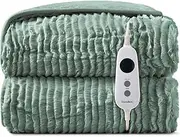 Dreamaker Eyelash Long Ribbed Fleece Electric Heated Throw Blanket 200x180cm Warm Reversible Rug Energy Efficient Overheat Protection 9 Heat Settings Extra Long Cord Controller- Faded Green & Sage