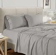 CHATEAU HOME COLLECTION Tencel Cotton Sheet Set, Soft, Breathable 300 Thread Count Oeko-TEX Certified King Bed Sheets, Cooling Sheets, Fits Mattresses Upto 17"- Silver