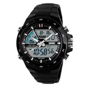 Multifunctional Men Outdoor Sports Noctilucent Waterproof Double Digital Watch (Black)
