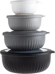 COOK WITH COLOR Prep Bowls - 8 Piece Nesting Plastic Meal Prep Bowl Set with Lids - Small Bowls Food Containers in Multiple Sizes (Black Ombre)…