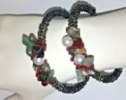 semi precious stone cuff bangle bracelet hematite pearl red flexible fine New