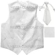 New Men's Paisley Tuxedo Vest Waistcoat Ascot Cravat Hankie formal wedding White