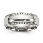 Avariah Chisel Stainless Steel Polished 8mm Textured Edged Band - Ring Size 10.5