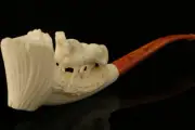 Horses Vien Style Hand Carved Meerschaum Pipe in a fitted CASE 8474