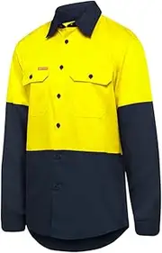 [Generic] 2 x Hard Yakka Basic 2 Tone Long Sleeve Vented Drill Shirt Yellow Navy
