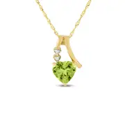 8.0mm Heart-Shaped Peridot and Natural Diamond Accent Pendant in 14K Gold
