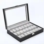 Watch Box Organizer 24 Compartment Display Box with Framed Glass Lid Men Women Watch and Jewelry Lar