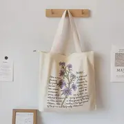 Flower Print Canvas Tote Bag Aster - One Size