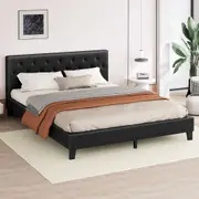 ALFORDSON Bed Frame Wooden Base Platform Leather Black - King Size