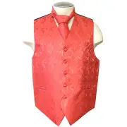 New Brand Q Men's Paisley Vest Tuxedo Waistcoat & Necktie CORAL formal wedding