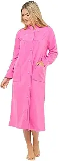 [Lady Olga] Ladies Fleece Dressing Gown Sizes UK 10 to 26 Robe wrap Button Front Pockets