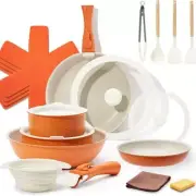 22-Piece Stackable Nonstick Cookware Set Orange/White Flake Finish