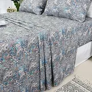 [Softta] Vintage Floral Bedding Shabby Bohemian Blue Floral Pattern Full Size 4Pcs Deep Pocket Bed Sheet Set Luxury Bedding Collection 100% Cotton