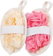 SAFIGLE 2pcs Exfoliating Loofah Bath Ball with Puff Side Dual Sided Body Scrubber for Men and Women Lathering Shower Sponge with Handle Strap Travel Friendly Skin Cleansing Tool
