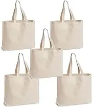 5 Pcs Reusable Canvas Tote Bags, Blank Plain Canvas Bag, Large Grocery Shopping Tote Bag, Craft DIY Drawing Bag, Lightweight Gift Bags, Multi-purpose Blank Cloth Bags for Grocery Paint Shopping