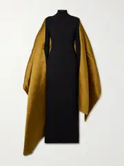 [Solace London] Solace London - Lyana Draped Satin-twill And Stretch-crepe Maxi Dress - Black - UK 4 UK 4 Black
