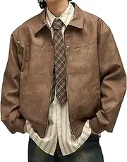 [Zylphorix] Men Collar Suede Coat Varsity Style Faux Leather Jacket Bomber Vintage Suede Jacket