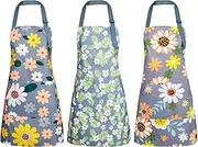 3 Pack Floral Aprons with Pocket, Blooming Womens Aprons Waterproof Adjustable Cooking Aprons for Kitchen Gardening and Salon, Multicolor, F