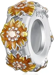 [Teleye] Sunflower Silica Gel Charm 925 Sterling Silver Charm Fits For Pandora Bracelet Necklace,BSC844, Cubic Zirconia, Created Cubic Zirconia