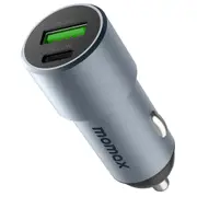 Momax 38W USB-C PD Fast Charging Car Charger Dual-port output, Up to 2.5 Times Charging Faster on iPhone 14/13/12/11/SE (2020)/XS/8 Series With The Use Of Lightning to USB-C cable [UC15E]
