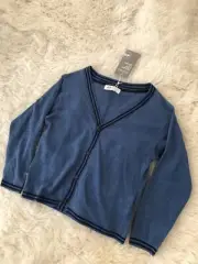 New H&M Blue 100% Natural Linen Knit Light Cardigan Sweater 6Y