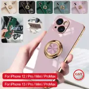 Elegant Silicone Magnetic Ring Stand Case Cover For iPhone 13 Pro Max 12 Mini