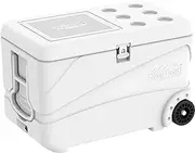 Duramax Deluxe Icebox 80L, High performance cool box with PU Insulation, 6 days of Ice Retention, Icebox with wheels & handles for easy mobility, Cup holders on lid, Durable Cool box, Ice chest, White