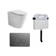 Zumi Java Concealed Cistern With Round Stainless Steel Gun Metal Flush Plate And Pan WELS 4 Star 4.5L/Full