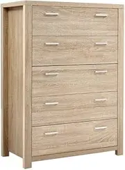 [Artiss] Chest of Drawers 5 Drawer White Tallboy, Dresser Clothes Storage Cabinet Organizer Lowboy Bedside Table Bedroom Furniture Home Living Room Hallway Entryway