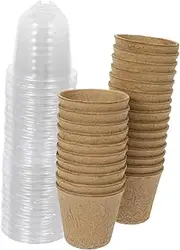 Happyyami 25Pcs Paper Plant Pots with Dome Lids Nursery Grow Pots for Seedlings Durable and Lightweight for Home and Garden Planting with Drainage