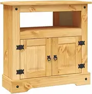 vidaXL - Solid Pinewood Console Table in Beautiful Mexican Corona Style, Spacious Storage with Cabinet and Compartment, Ideal as TV Stand, Easy Assembly, Brown