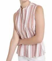 Sportscraft Sz 16 Alannah Stripe Shirt Mandarin Collar Button Up Sleeveless Rust