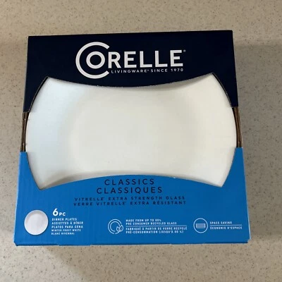 CORELLE VITRELLE " WINTER FROST WHITE " 10 1/4" DINNER PLATE'S SET OF 6 NEW