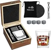 Gifts Father's Day Gift, for Father Birthday Whiskey Glass Gifts from Daughter or Son, Vintage Whiskey Glass in Luxury Wooden Box with Ice Stones, Coasters and Clips, Dad Birthday