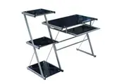 YES4HOMES Metal and Tempered Glass Computer Desk Laptop Writing Desk Gaming Table with Storage Shelves